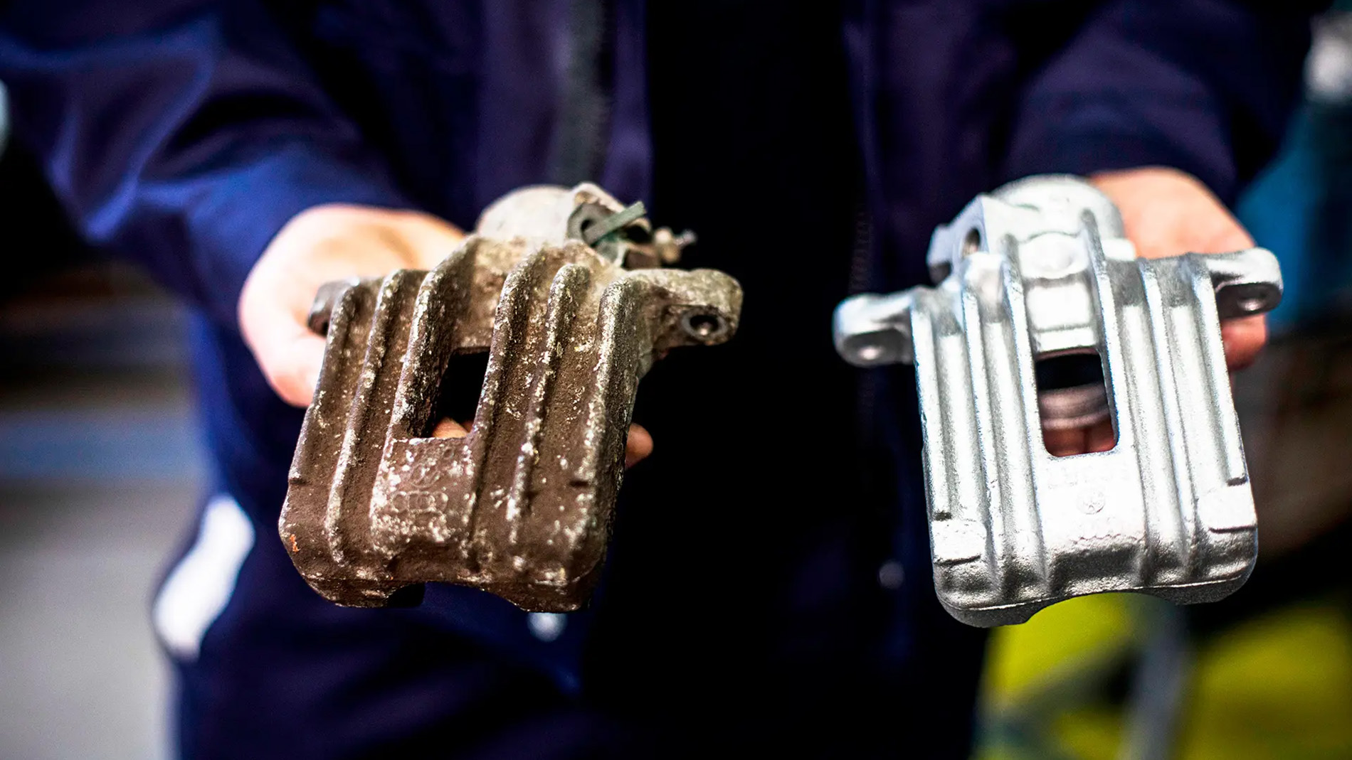 Worn and remanufactured ‘core’ of a brake caliper