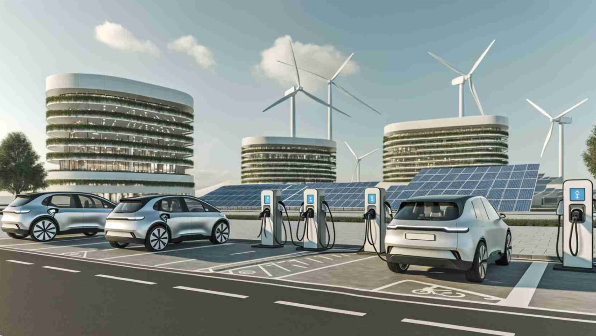 Cars at e-charging stations