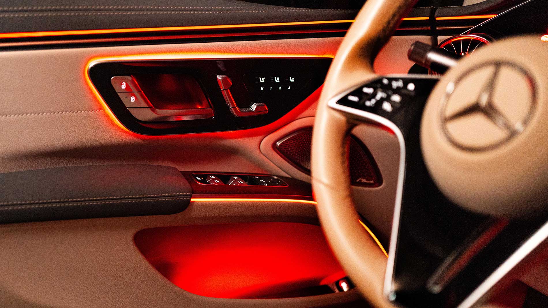 Red ambient lighting in Mercedes interior