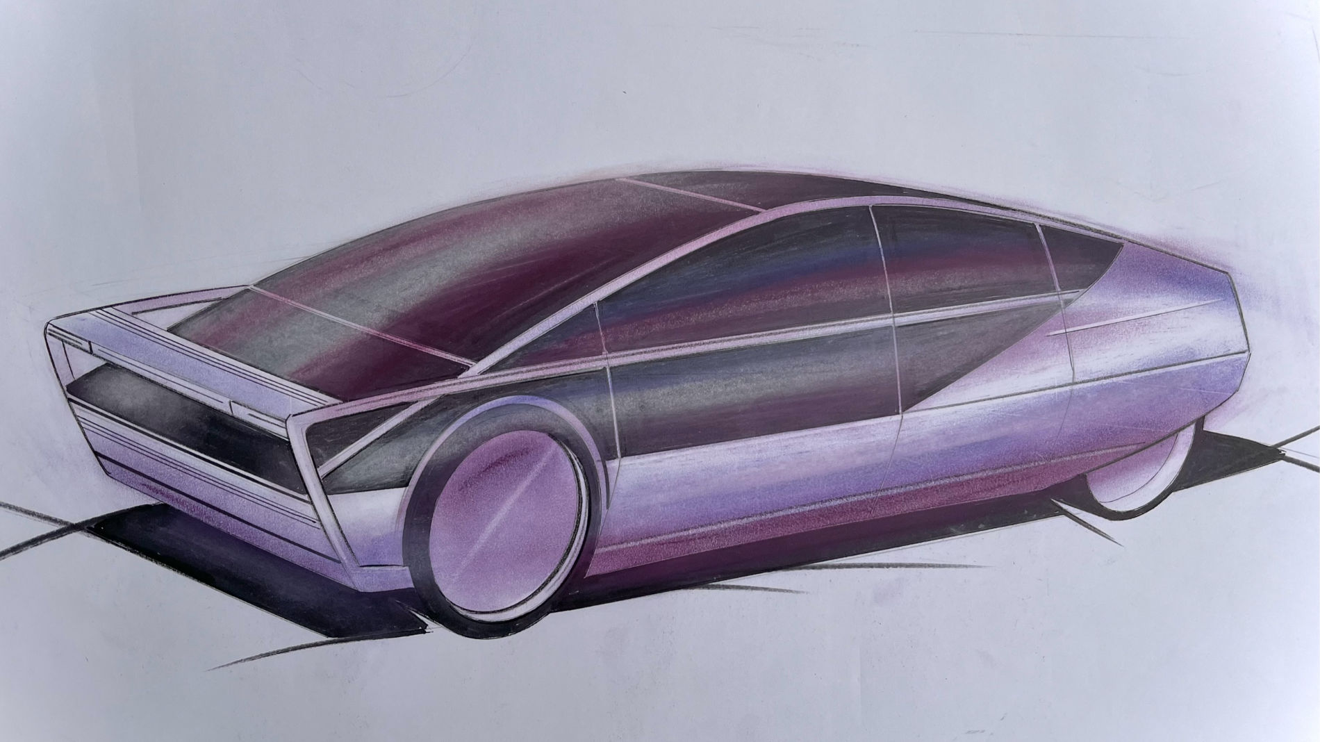 Dreiviertelansicht eines violetten Konzeptfahrzeugs