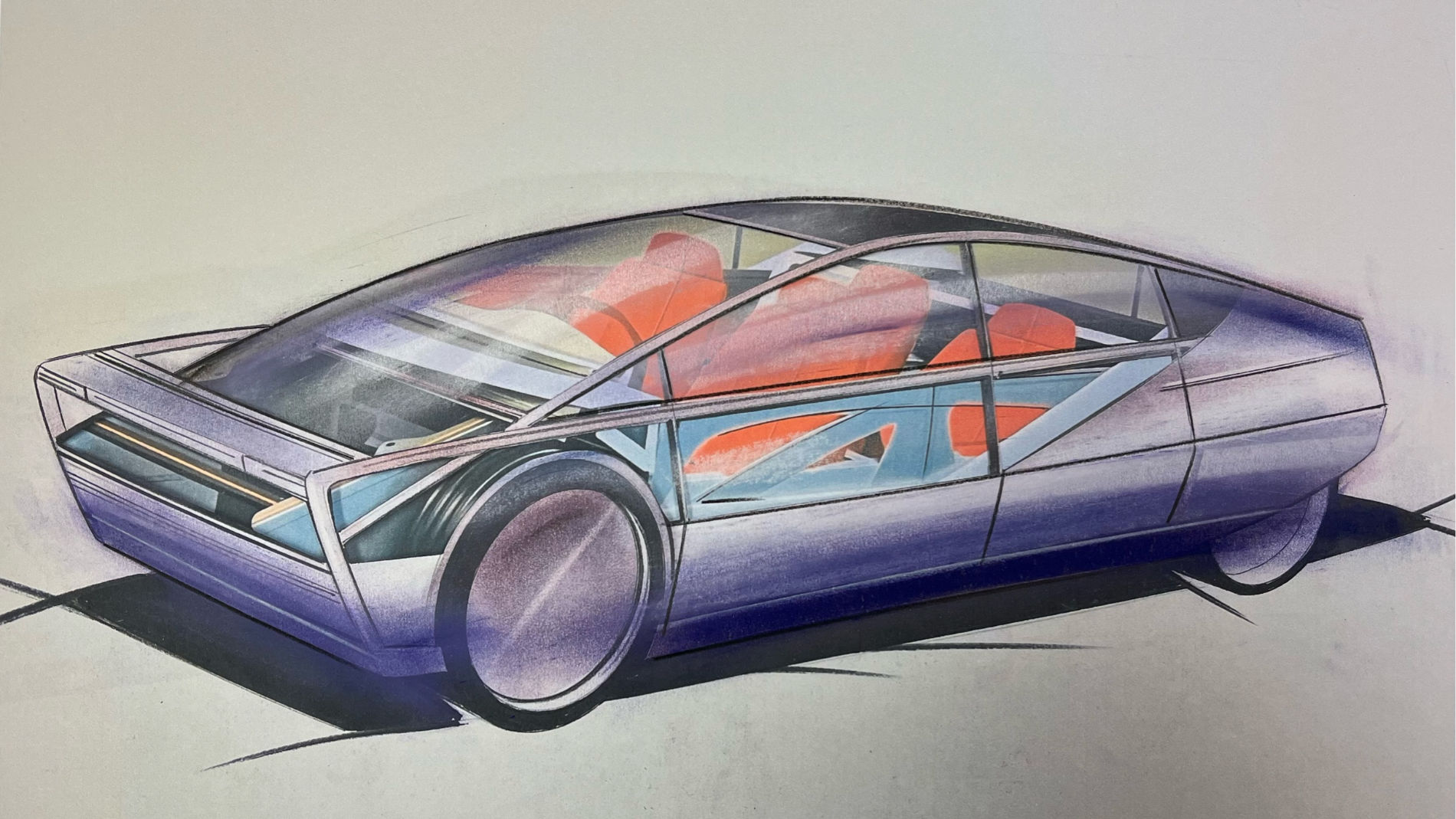 Dynamische Fahrzeugskizze mit transparenter Glaskarosserie