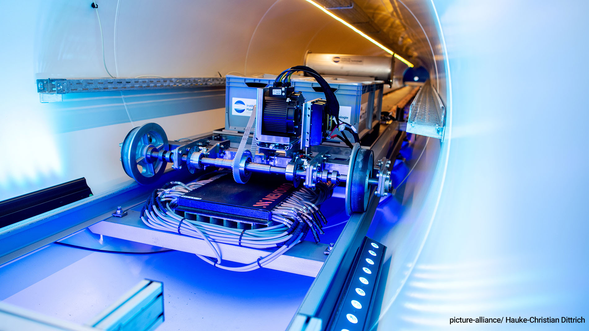 Rails have been installed in the tube and magnetic levitation technology