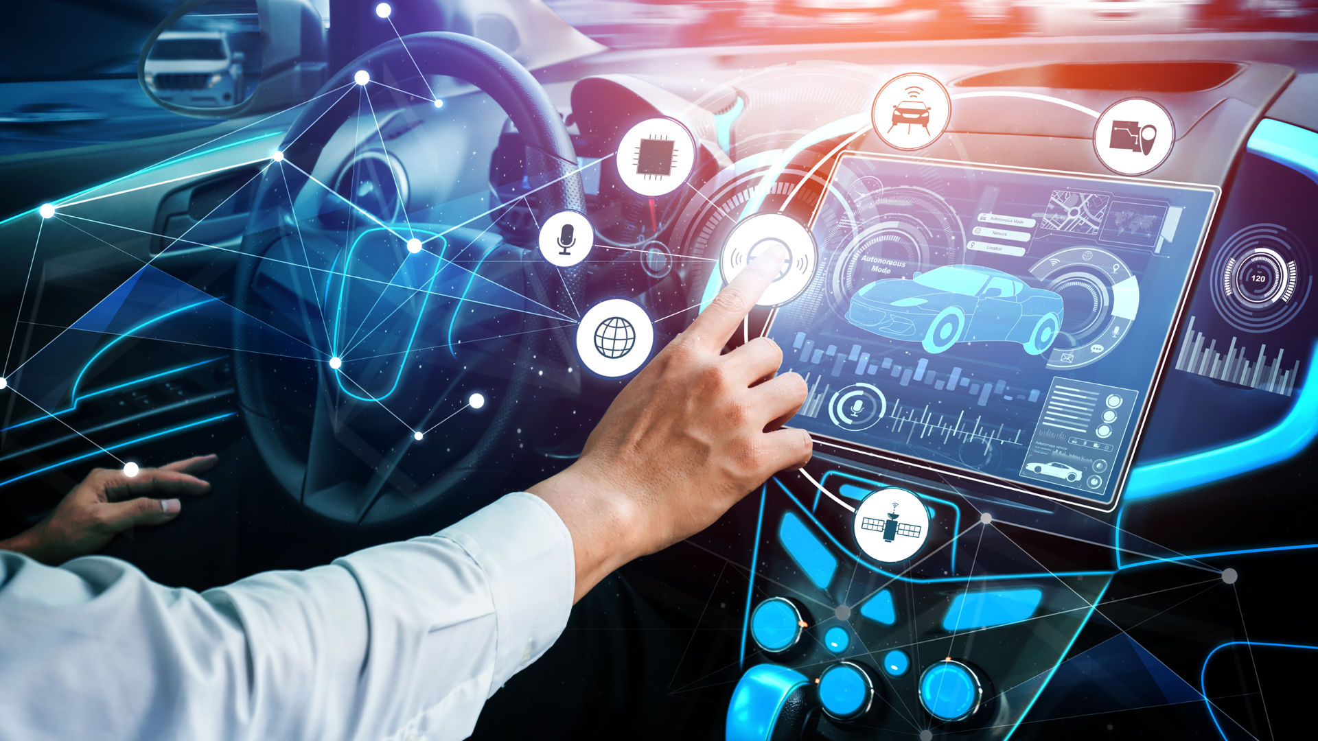 Smartes Armaturenbrett in einem Auto