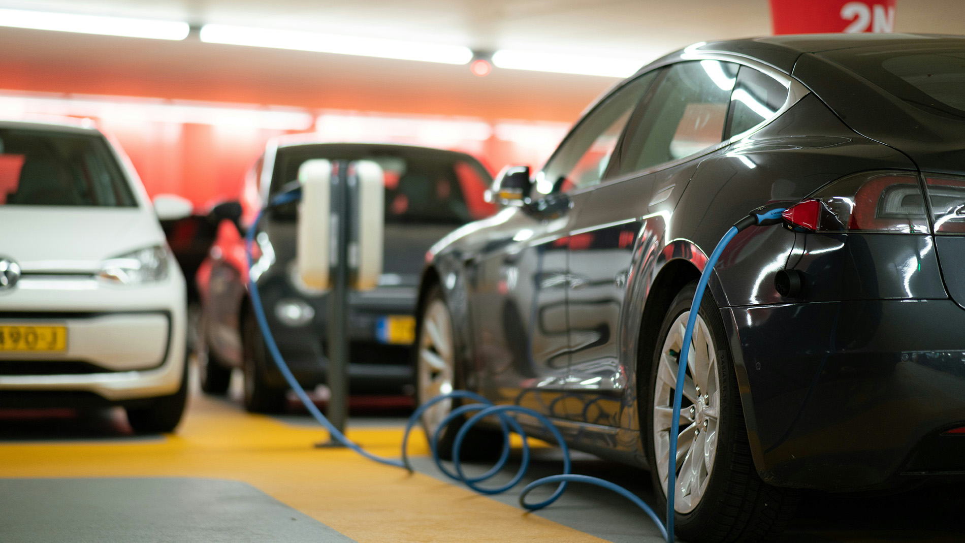 E-cars at a charging station