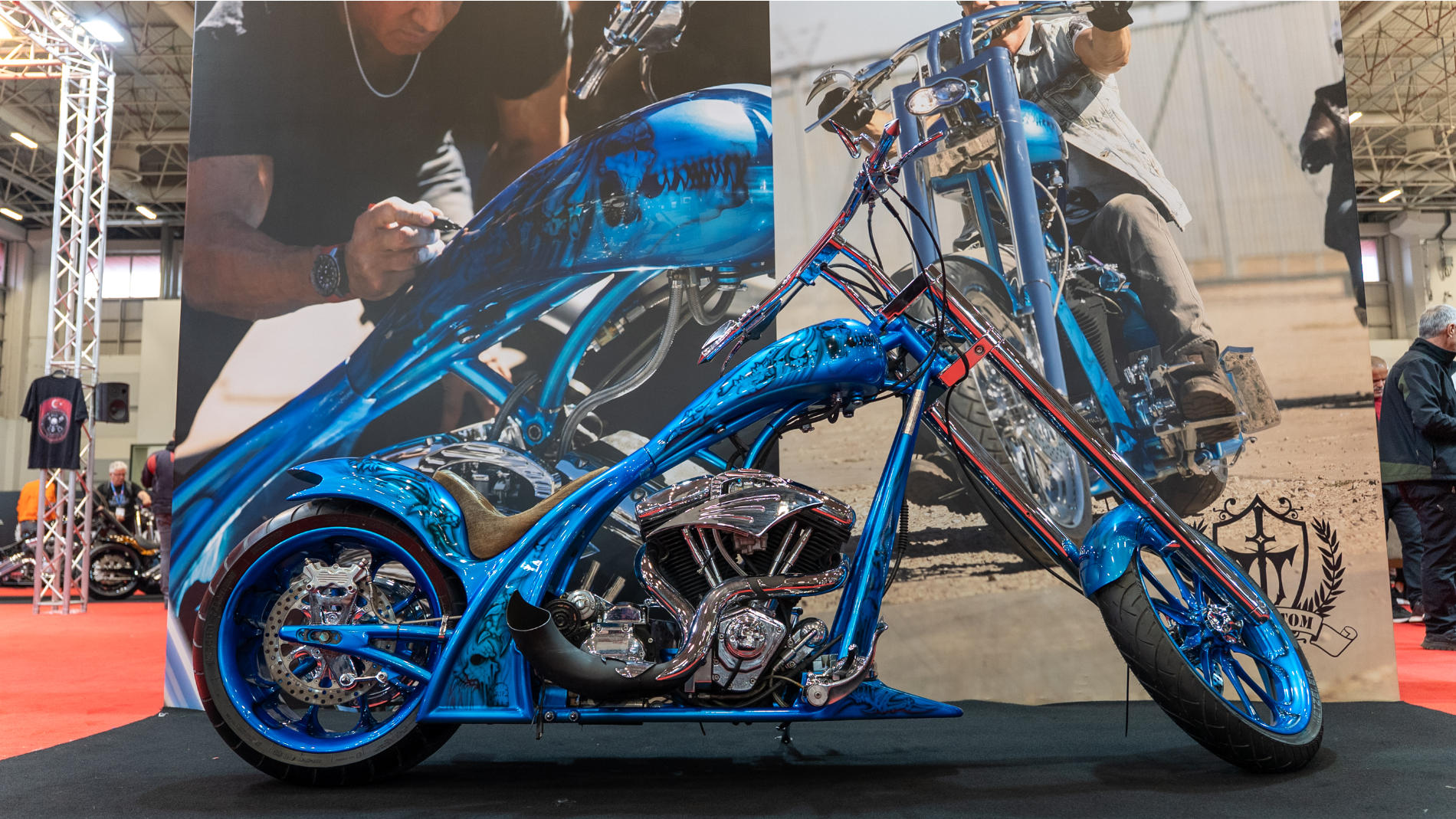 Custom motorbike with a striking design on display