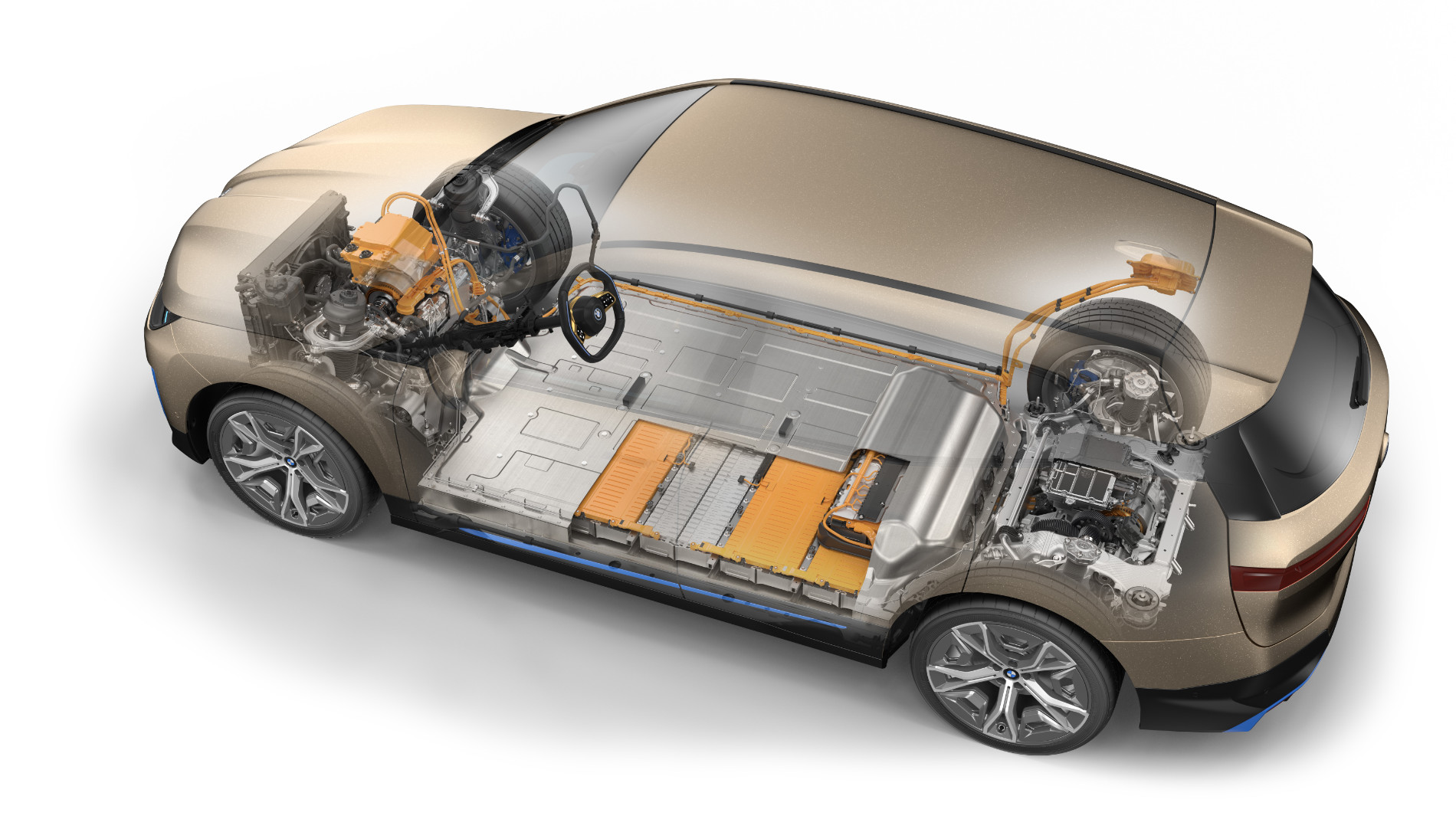 Modular electric vehicle battery system in exploded view