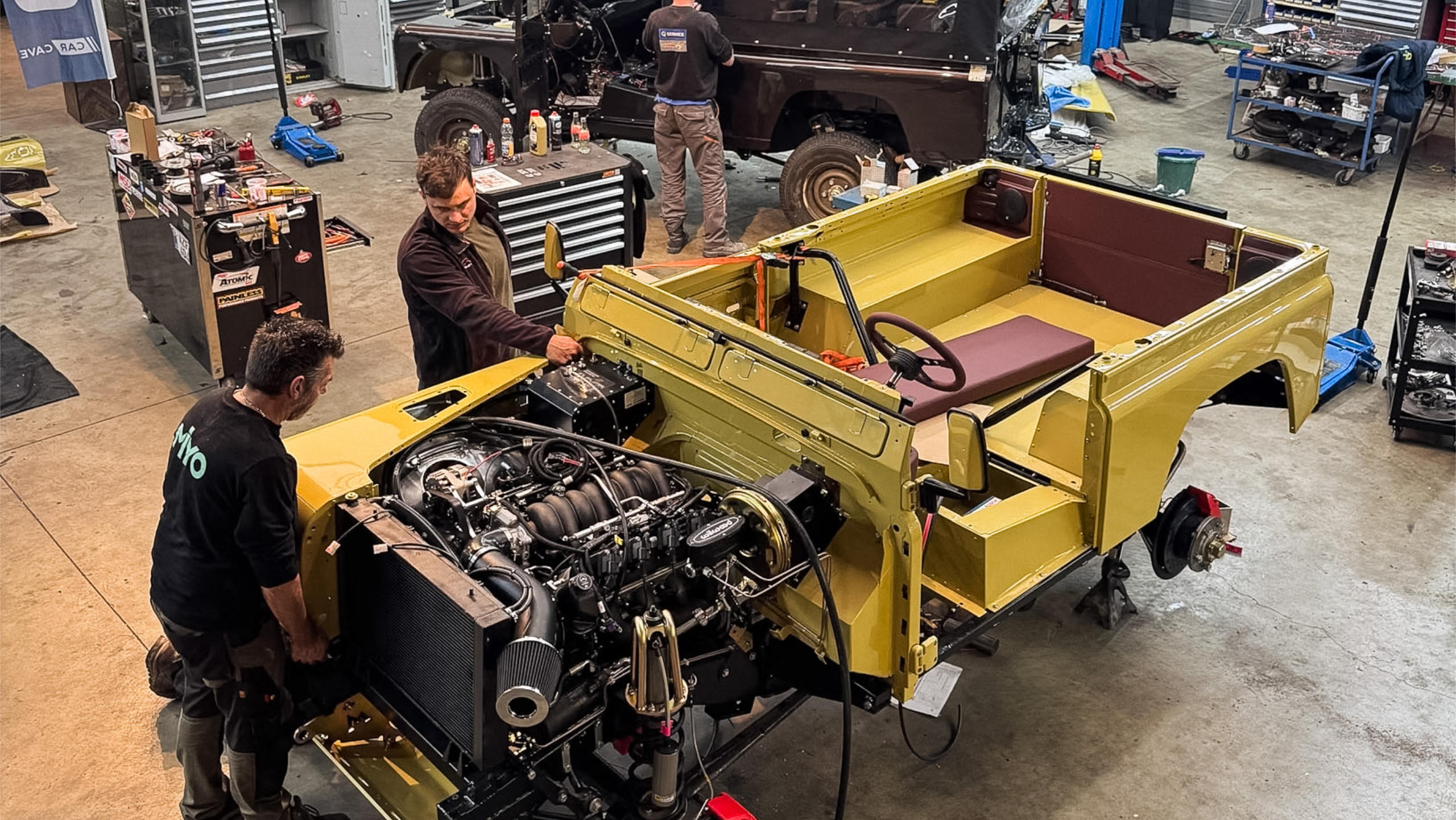 Classic off-road vehicle restoration workshop