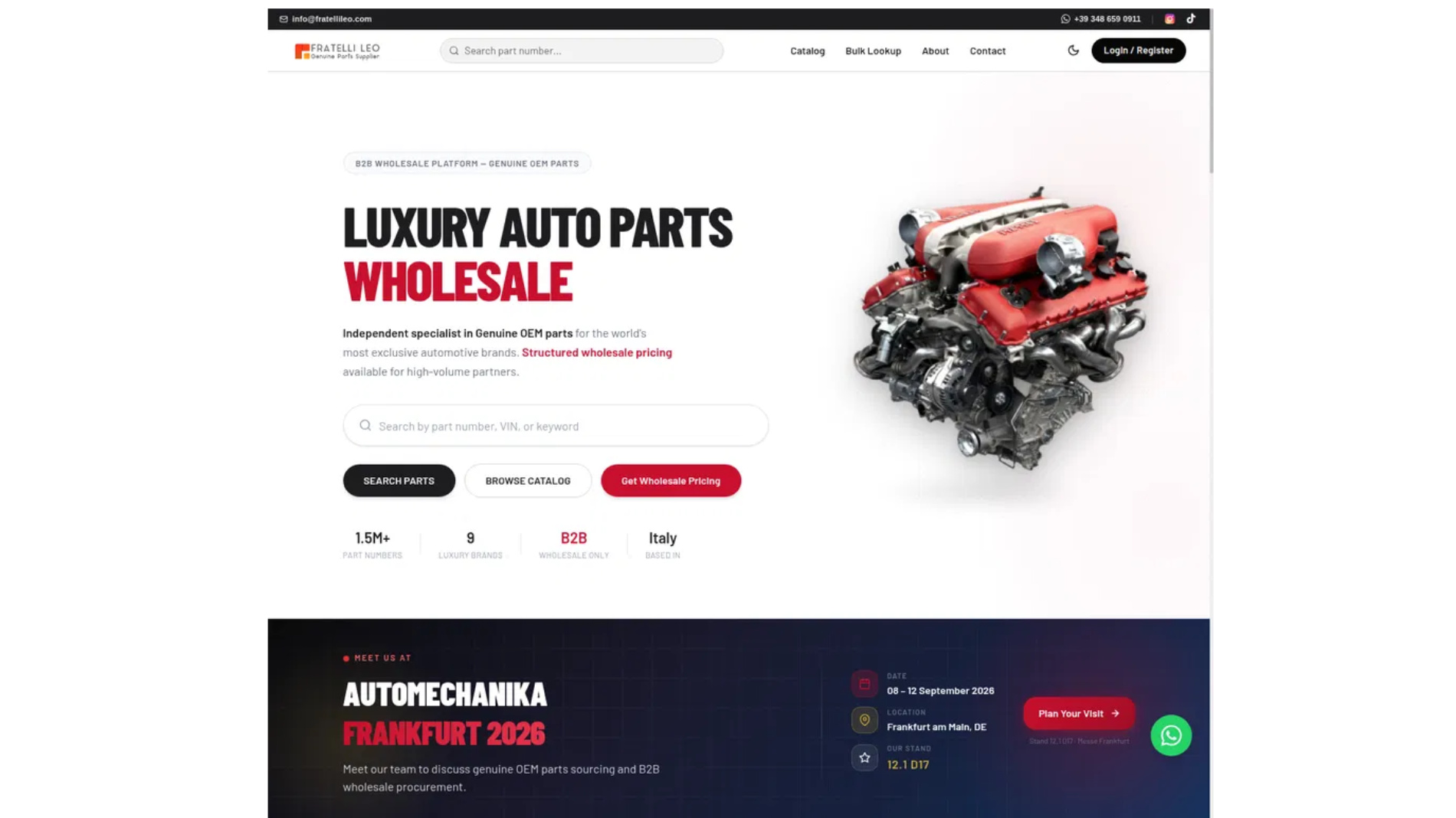 Website for luxury auto parts and OEM wholesale