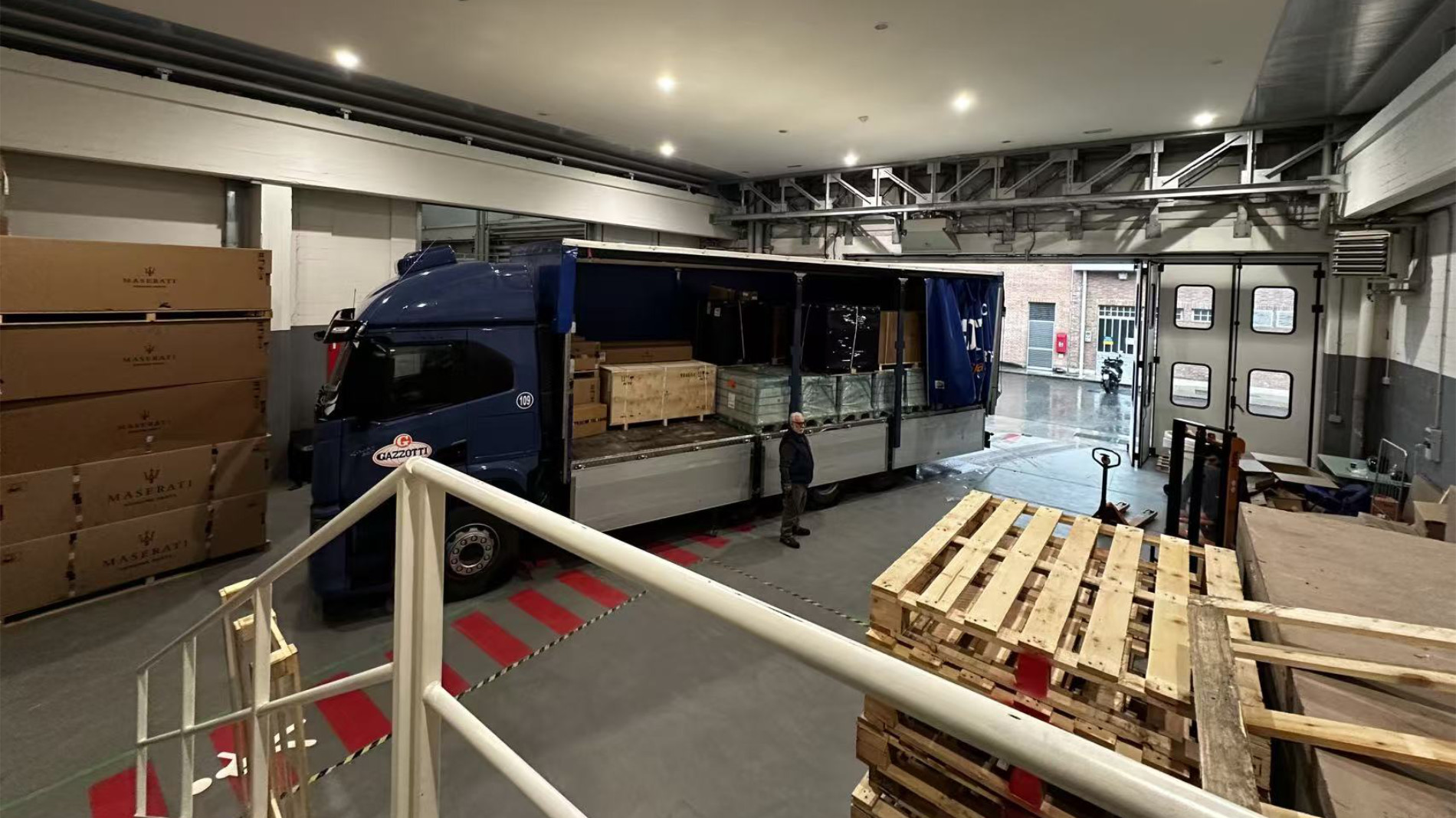 Truck with auto parts in logistics warehouse